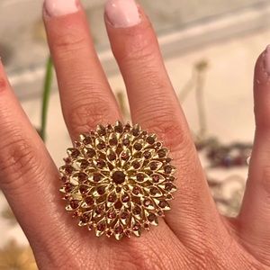 Romantic Starburst Ring with RHINESTONES • OS • GARNET